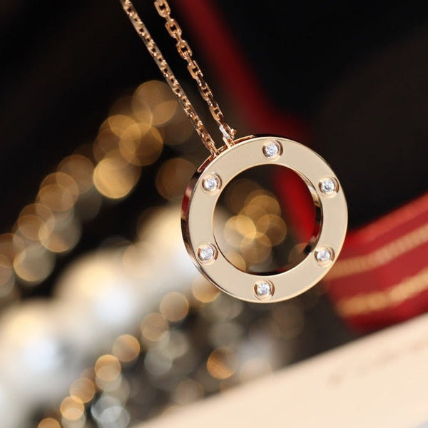ˇMagic JewelryˇLOVE NECKLACE 16MM 6 DIAMONDS PINK GOLD