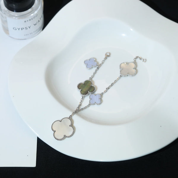 ˇMagic JewelryˇCLOVER BRACELET 5 MOTIFS MOP CHALCEDONY