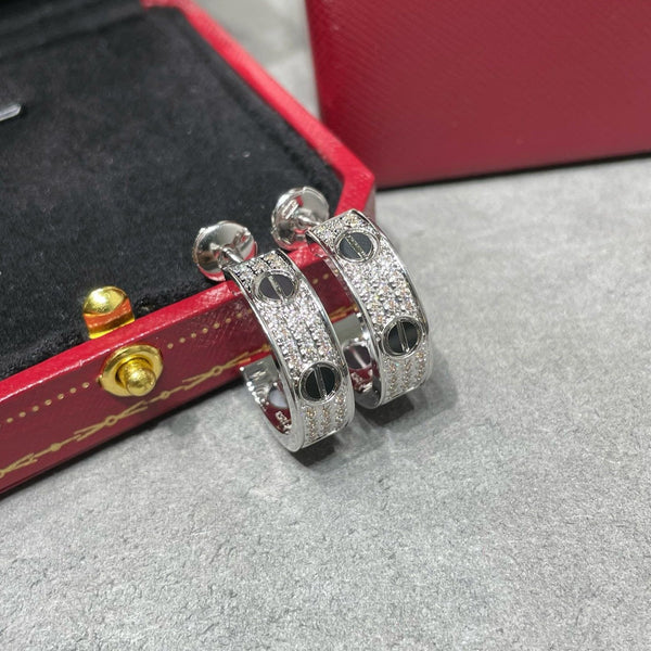 ˇMagic JewelryˇLOVE CERAMIC DIAMOND PAVED SILVER EARRINGS