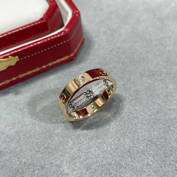 ˇMagic JewelryˇLOVE PINK GOLD SILVER DIAMOND DOUBLE RING