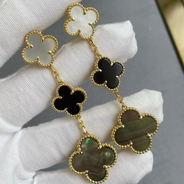 ˇMagic JewelryˇCLOVER 3 MOTIF MOP ONYX DARK MOP PINK GOLD EARRINGS