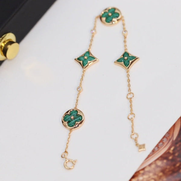 ˇMagic JewelryˇSTAR AND SUN 4 MOTIF PINK GOLD MALACHITE BRACELET