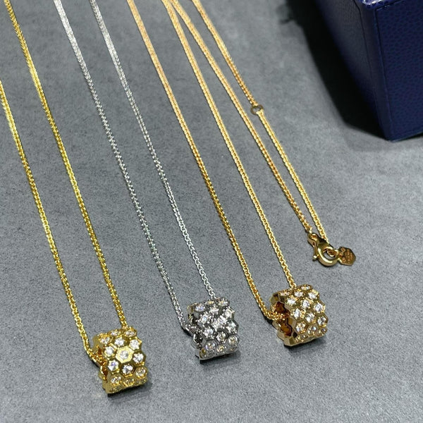 ˇMagic JewelryˇBEE LOVE DIAMOND PAVED 3 ROW NECKLACE
