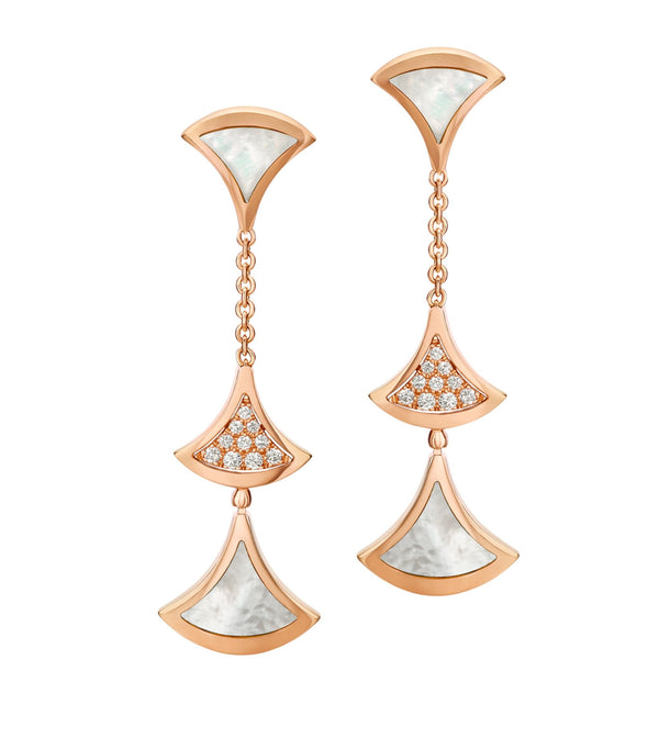 ˇMagic JewelryˇDREAM EARRINGS 3 MOTIFS DIAMOND MOP PINK GOLD