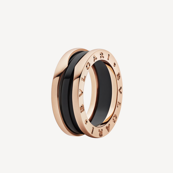 ˇMagic JewelryˇZERO 1 TWO-BAND LOOPS AND BLACK CERAMIC PINK GOLD RING
