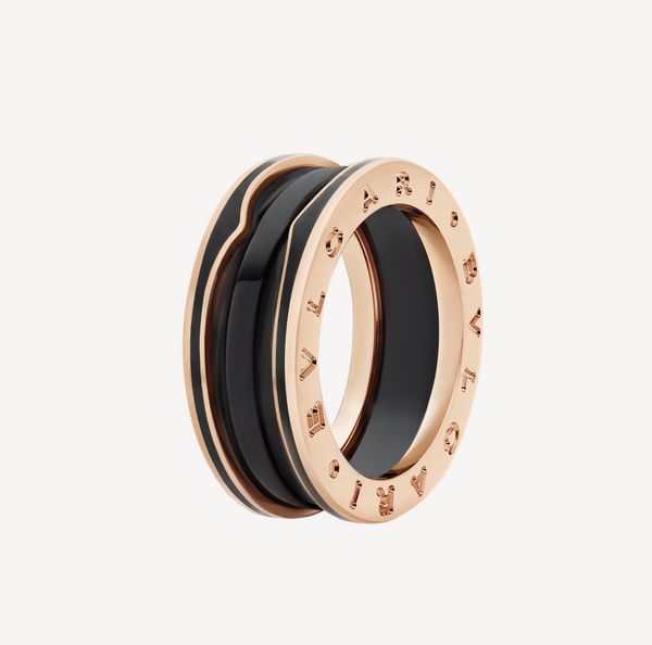 ˇMagic JewelryˇZERO 1 TWO-BAND WITH MATTE BLACK CERAMIC PINK GOLD RING