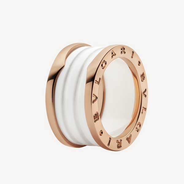 ˇMagic JewelryˇZERO 1 FOUR-BAND LOOPS AND WHITE CERAMIC SPIRAL PINK GOLD RING