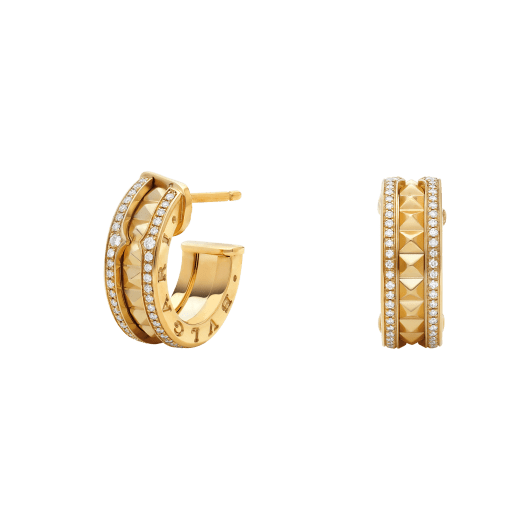 ˇMagic JewelryˇZERO 1 ROCK GOLD EARRINGS WITH STUDDED SPIRAL AND PAVED DIAMONDS