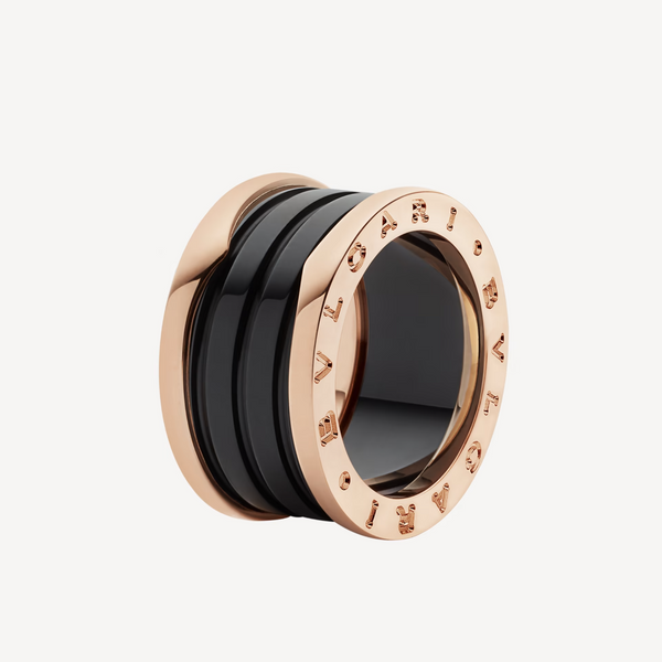 ˇMagic JewelryˇZERO 1 FOUR-BAND LOOPS AND BLACK CERAMIC SPIRAL PINK GOLD RING