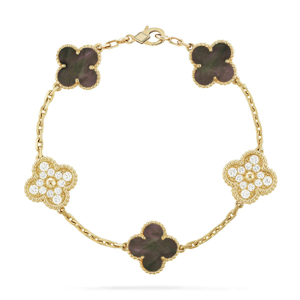 ˇMagic JewelryˇCLOVER 5 MOTIF GRAY MOP DIAMOND BRACELET