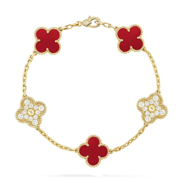 ˇMagic JewelryˇCLOVER 5 MOTIFS CARNELIAN DIAMOND BRACELET