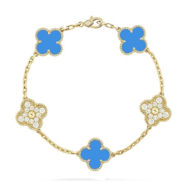 ˇMagic JewelryˇCLOVER 5 MOTIF BLUE CHALCEDONY DIAMOND BRACELET