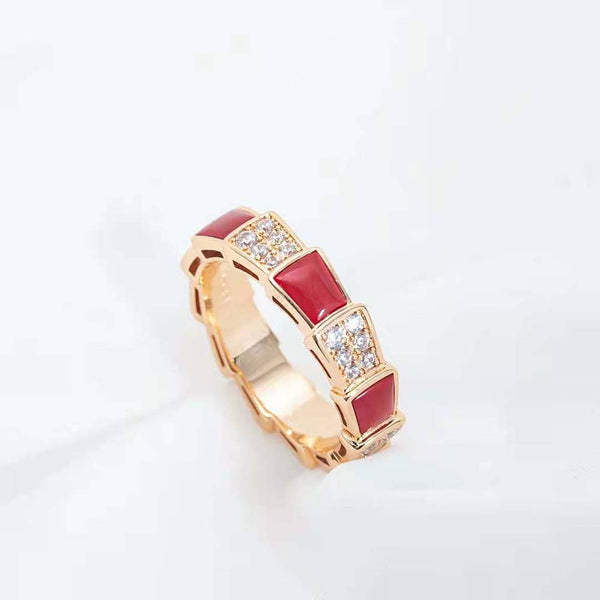 ˇMagic JewelryˇSERPENTI RING PINK GOLD CARNELIAN DIAMOND PAVED 4MM