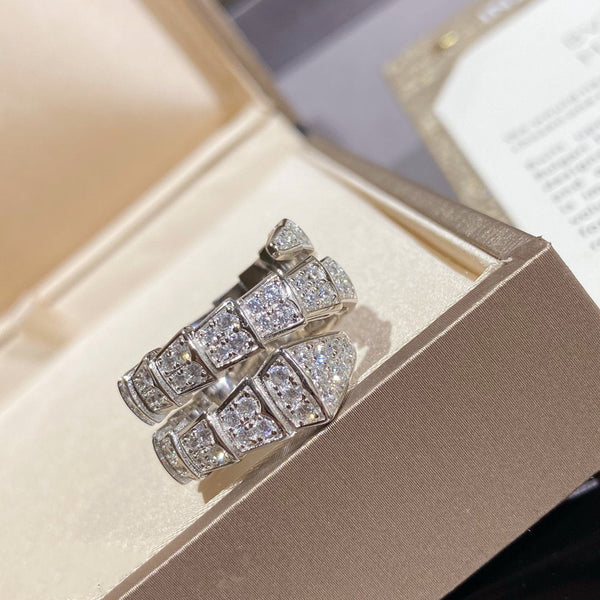 ˇMagic JewelryˇSERPENTI DOUBLE RING SILVER DIAMOND PAVED