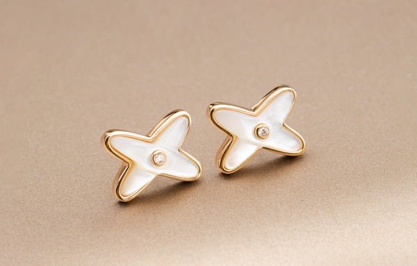 ˇMagic JewelryˇJEUX DE WHITE MOP ROSE GOLD DIAMOND EARRINGS