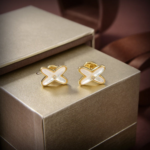 ˇMagic JewelryˇJEUX DE WHITE MOP GOLD DIAMOND EARRINGS