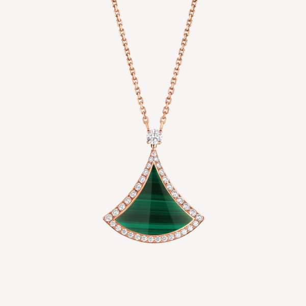 ˇMagic JewelryˇDREAM MALACHITE DIAMOND PAVED PINK GOLD NECKLACE