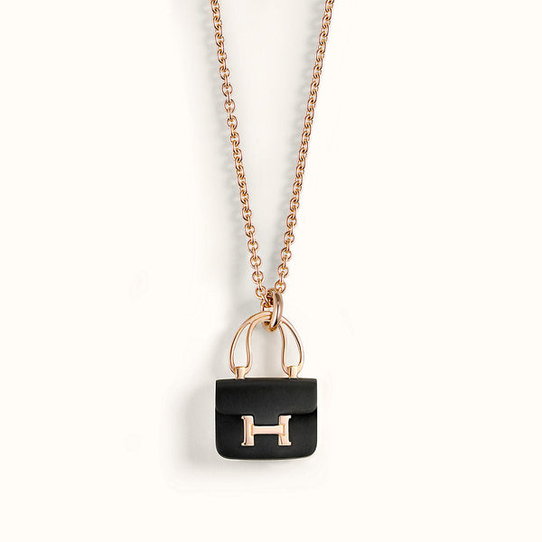 ˇMagic JewelryˇCONSTANCE BLACK PEDANT PINK GOLD NECKLACE