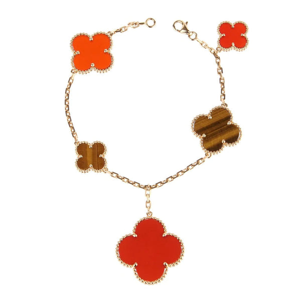 ˇMagic JewelryˇCLOVER BRACELET 5 MOTIFS CARNELIAN TIGER EYE