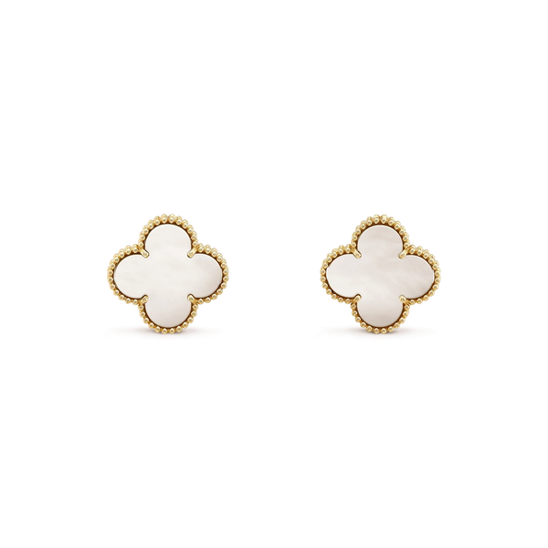 ˇMagic JewelryˇCLOVER MEDIUM 1 MOTIFS  WHITE MOP STUD EARRINGS
