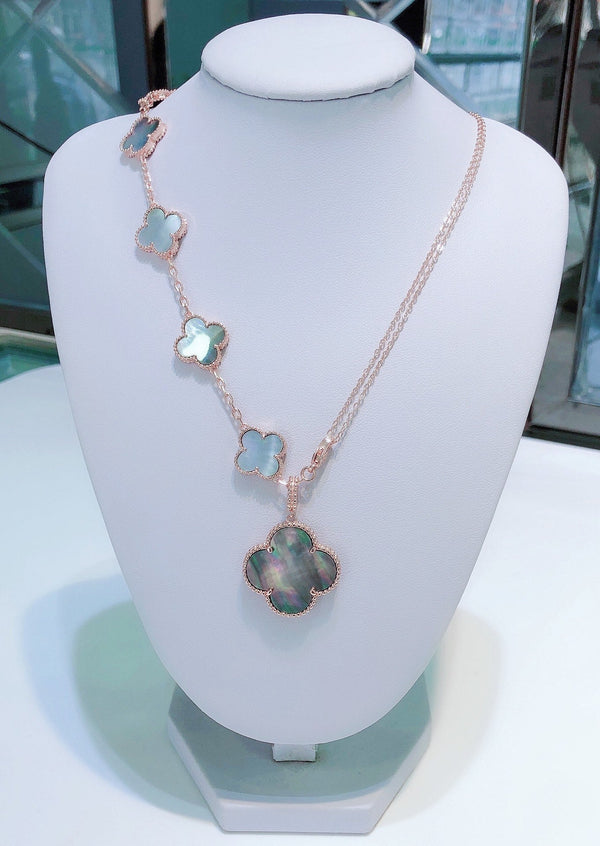 ˇMagic JewelryˇCOMBINED BRACELET 5 MOTIFS AND NECKLACE DARK MOP ROSE GOLD